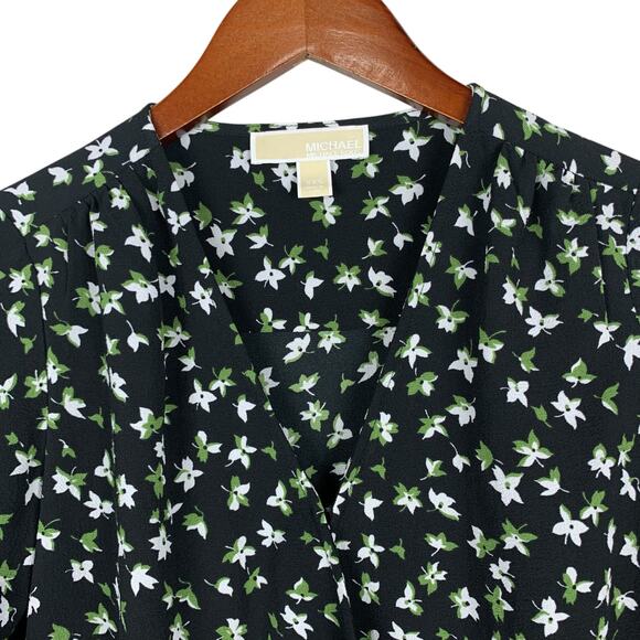 Michael Michael Kors Blouse Faux Wrap Top Black Floral Long Sleeve Women's XXS - Picture 4 of 10